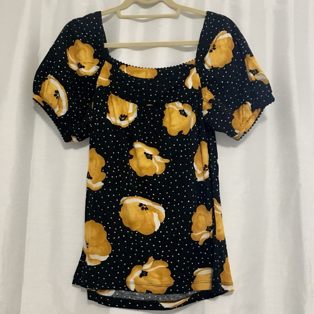 RicRac Yellow Flower Puff Sleeve Blouse